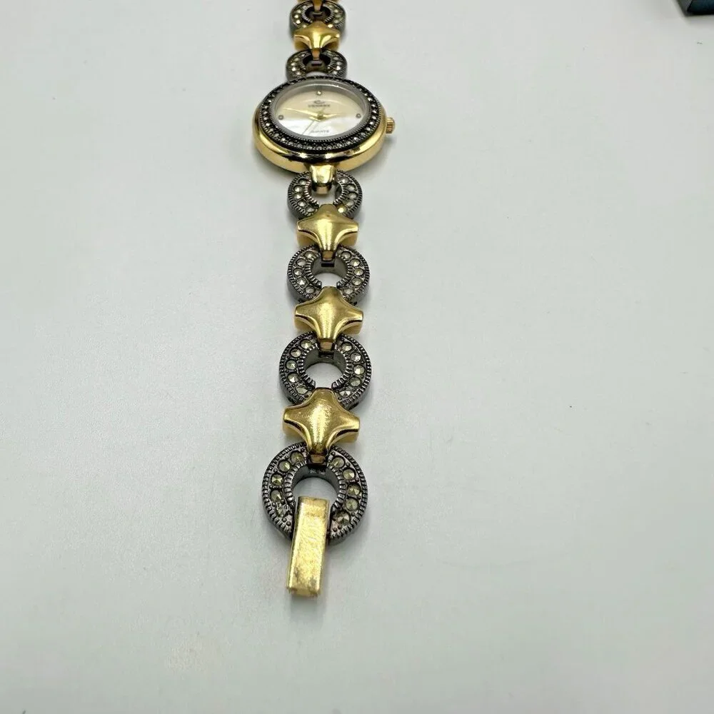 Cenere Watch Women Gunmetal Gold Two Tone Mother of Pearl Dial New Battery 5.75